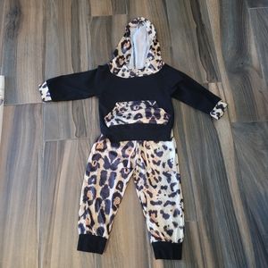 Leopard Print Hoodie and Pants Size 12 months